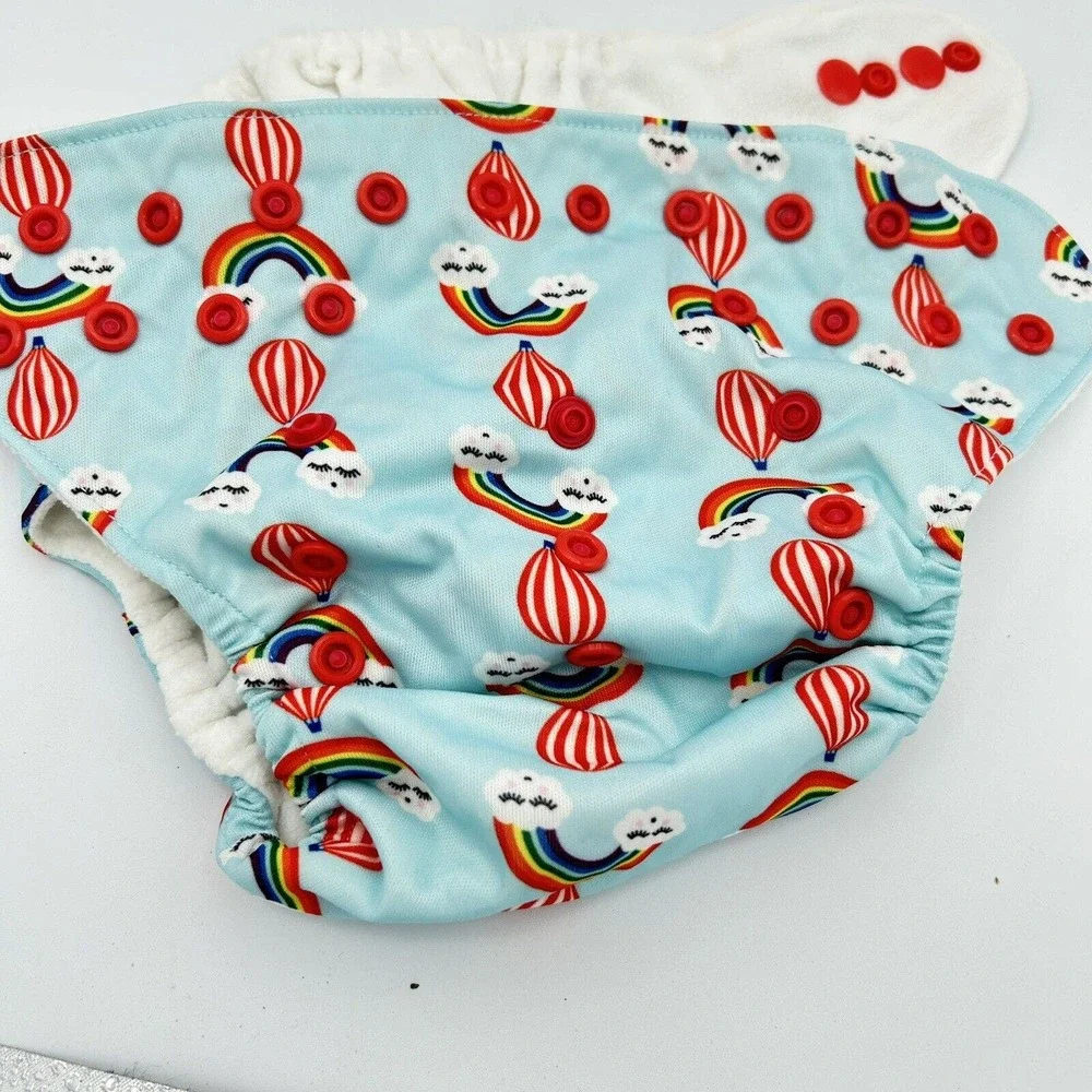Baby Diaper Cover Pocket Adjustable Snaps Rainbow & Balloon Print One Size